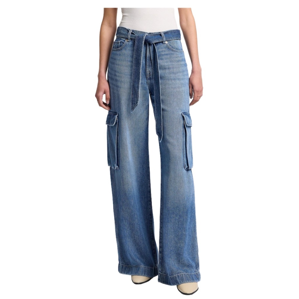 NWT 7 For All Mankind Tie-Waist Wide Leg Cargo Jeans, size 31, Tercel